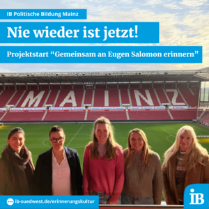 Auf dem Bild sieht man die Kooperationspartnerinnen des Projektes im Stadion des 1. FSV Mainz 05